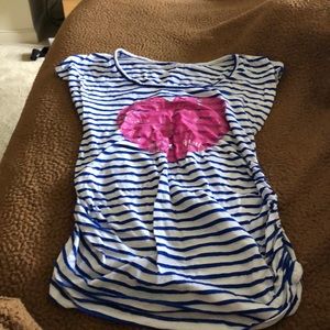 Blue and white striped maternity shirt